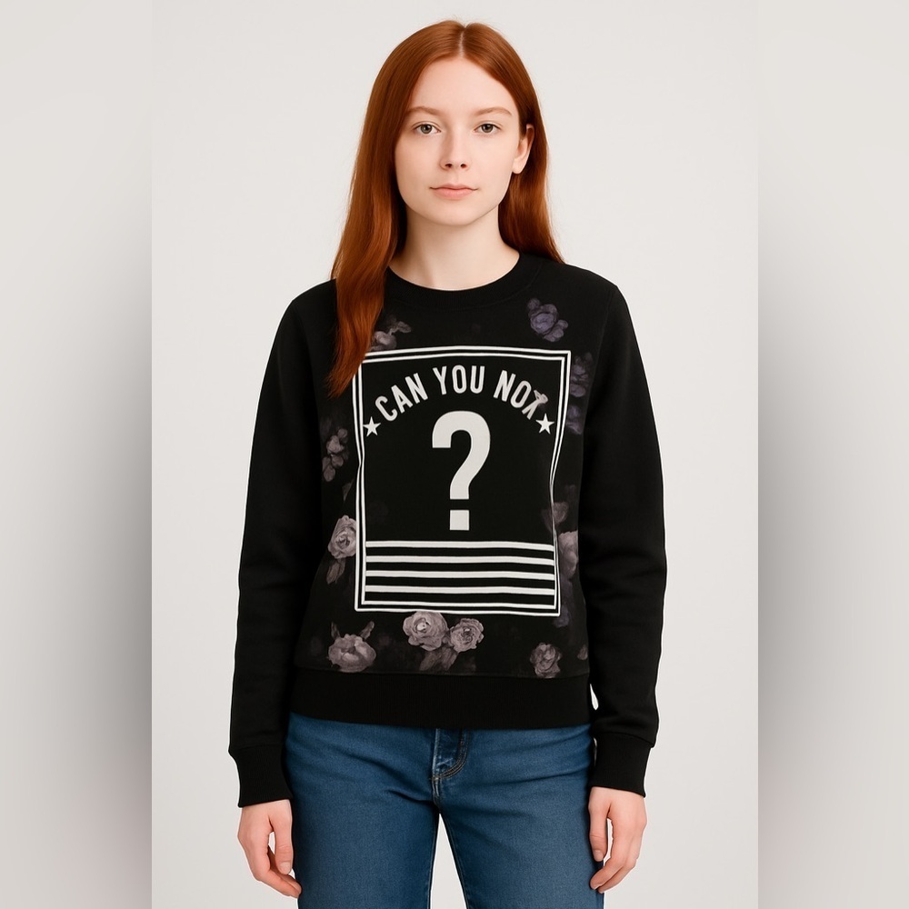 Mighty Fine Black Floral Graphic Sweatshirt Medium